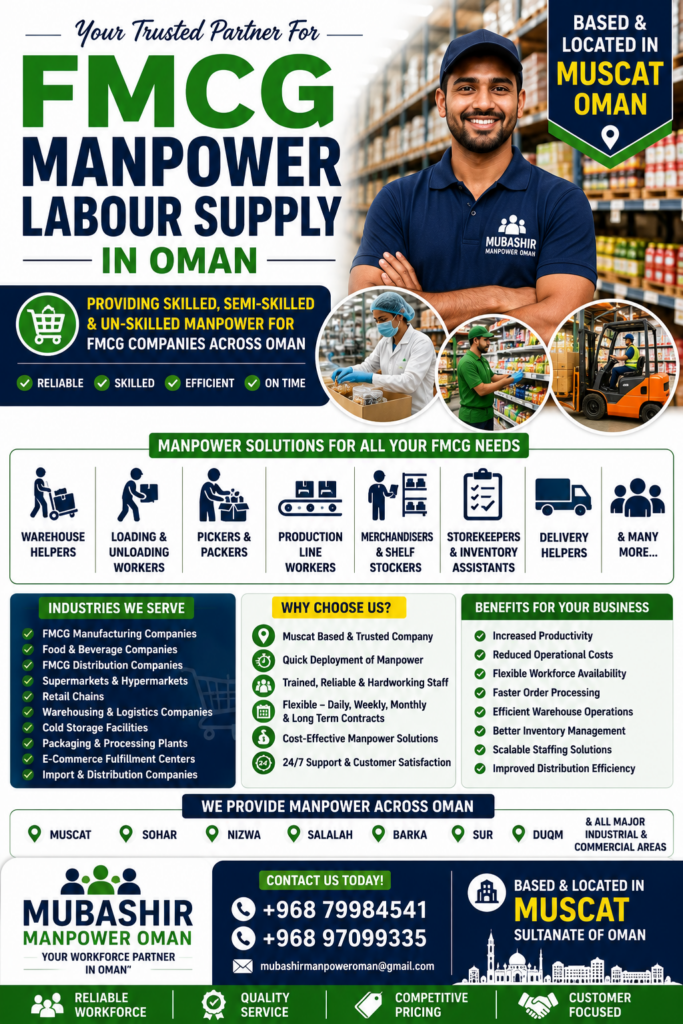 FMCG Manpower Labour Supply in Oman | Warehouse & Distribution Staff - Mubashir Manpower supply FMCG Manpower Labour Supply in Oman | Warehouse & Distribution Staff
